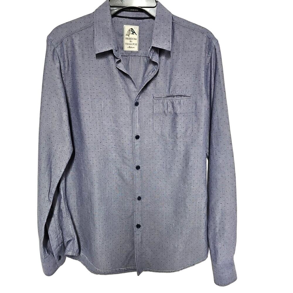 Freedom By Team Poe Mens Med. Button Down Shirt Blue With Red Flecks Branded